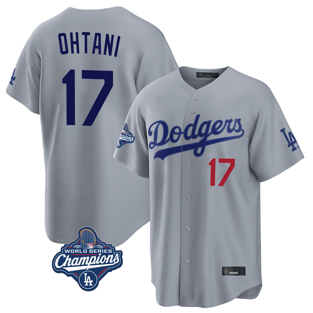 Ndoa LA.Dodgers #17 Shohei Ohtani Player Gray World Series Meet Game Home Stitched Jerseys