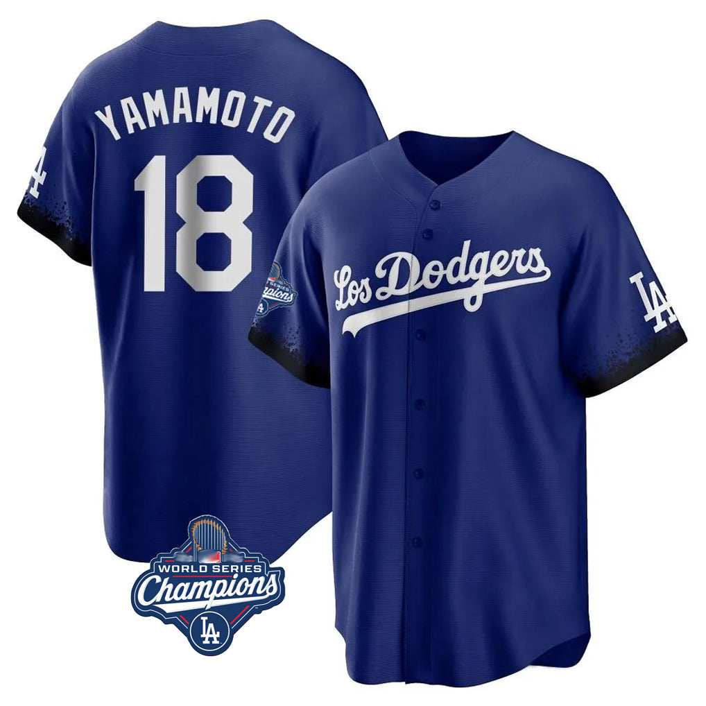 Ndoa LA.Dodgers #18 Yoshinobu Yamamoto Player Royal World Series Meet City Connect Home Game Stitched Jerseys