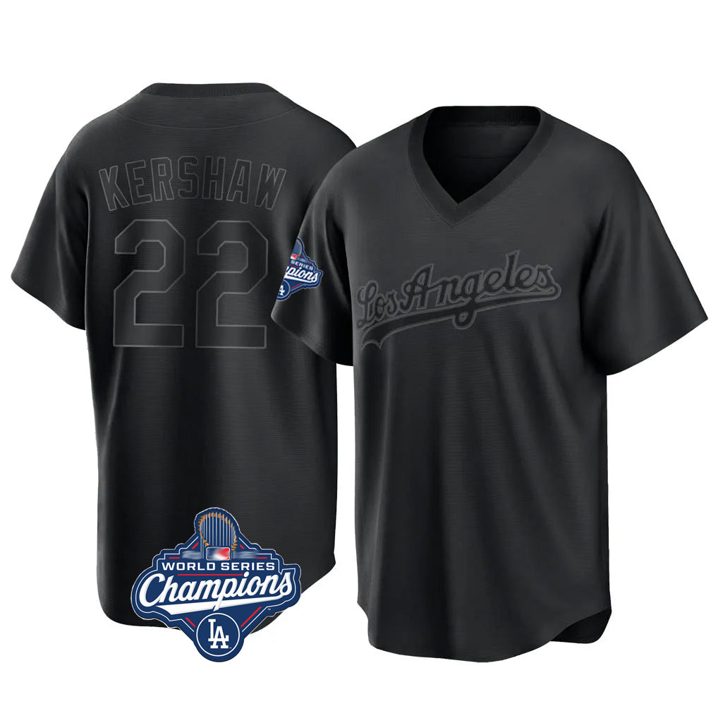 Ndoa LA.Dodgers #22 Clayton Kershaw Player Black World Series Meet Pitch Fashion T-shirt Stitched Jerseys