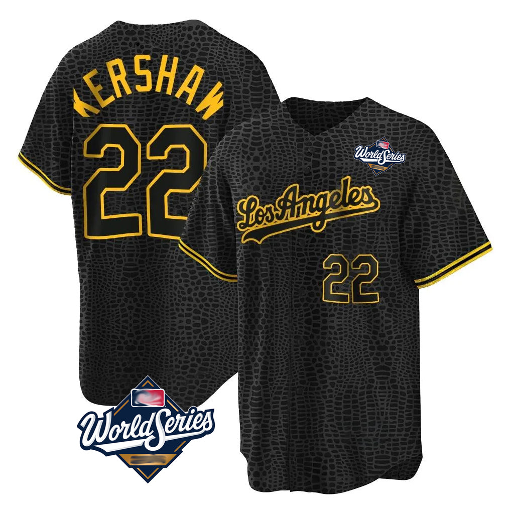 Ndoa LA.Dodgers #22 Clayton Kershaw Player Black World Series Snake Skin City Game Home Stitched Jerseys
