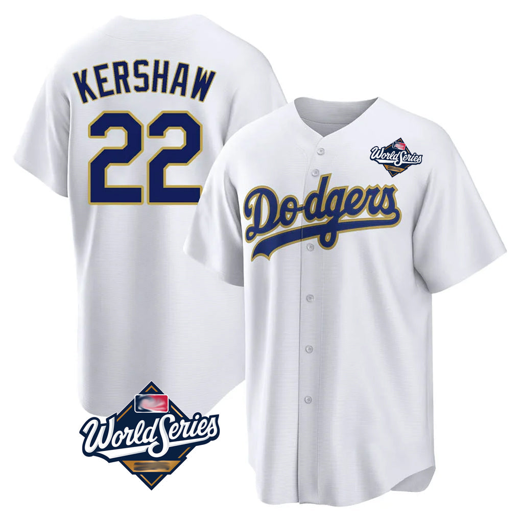 Ndoa LA.Dodgers #22 Clayton Kershaw Player Gold White World Series 2026 Collection Stadium Game Stitched Jerseys