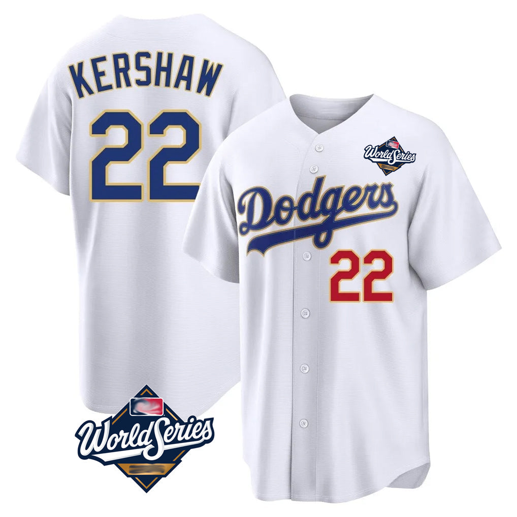 Ndoa LA.Dodgers #22 Clayton Kershaw Player Gold White World Series 2026 Collection Stadium Limited Stitched Jerseys