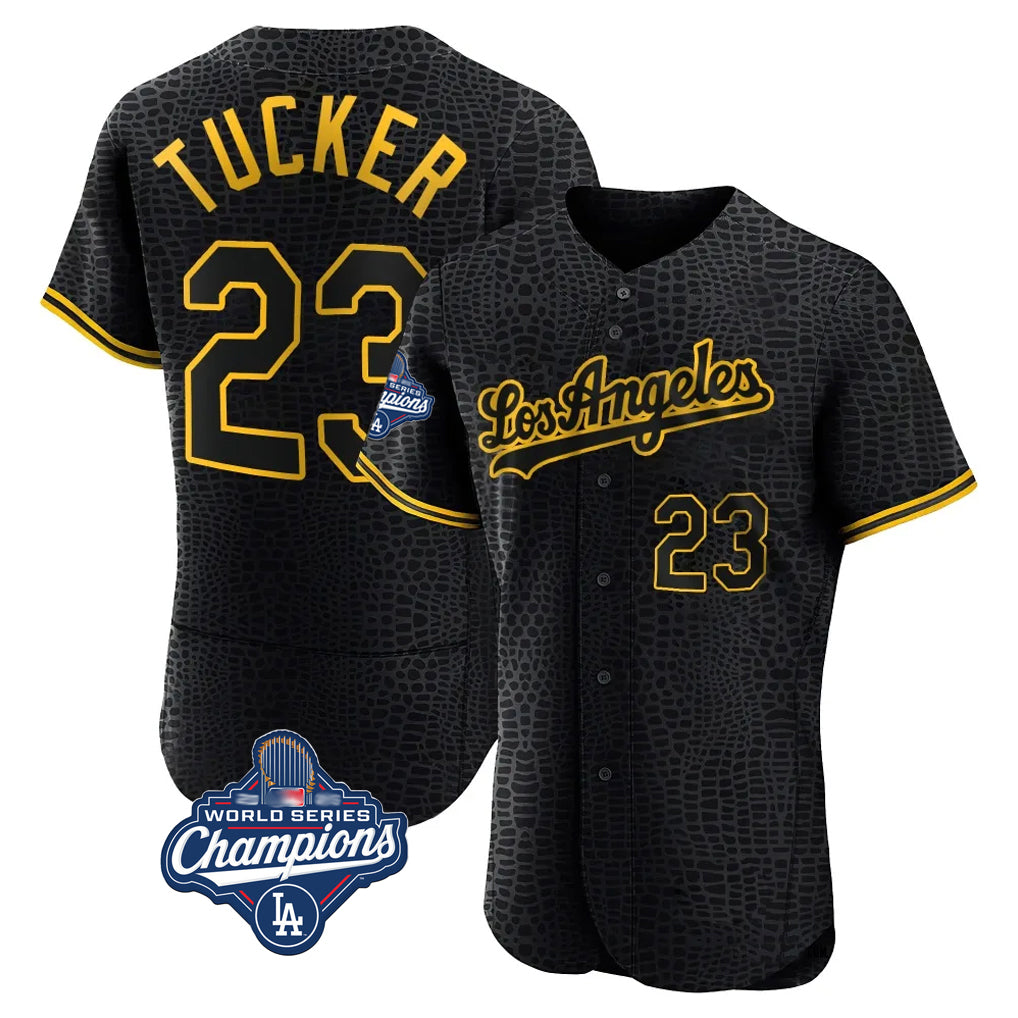 Ndoa LA.Dodgers #23 Kyle Tucker Player Black World Series Meet Snake Skin City Limited Elite Home Stitched Jerseys