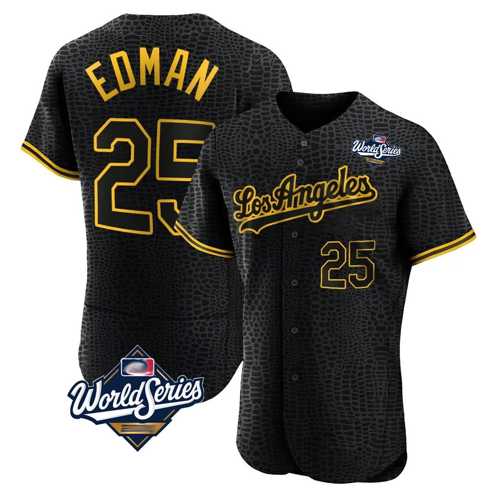 Ndoa LA.Dodgers #25 Tommy Edman Player Black World Series Snake Skin City Limited Elite Home Stitched Jerseys