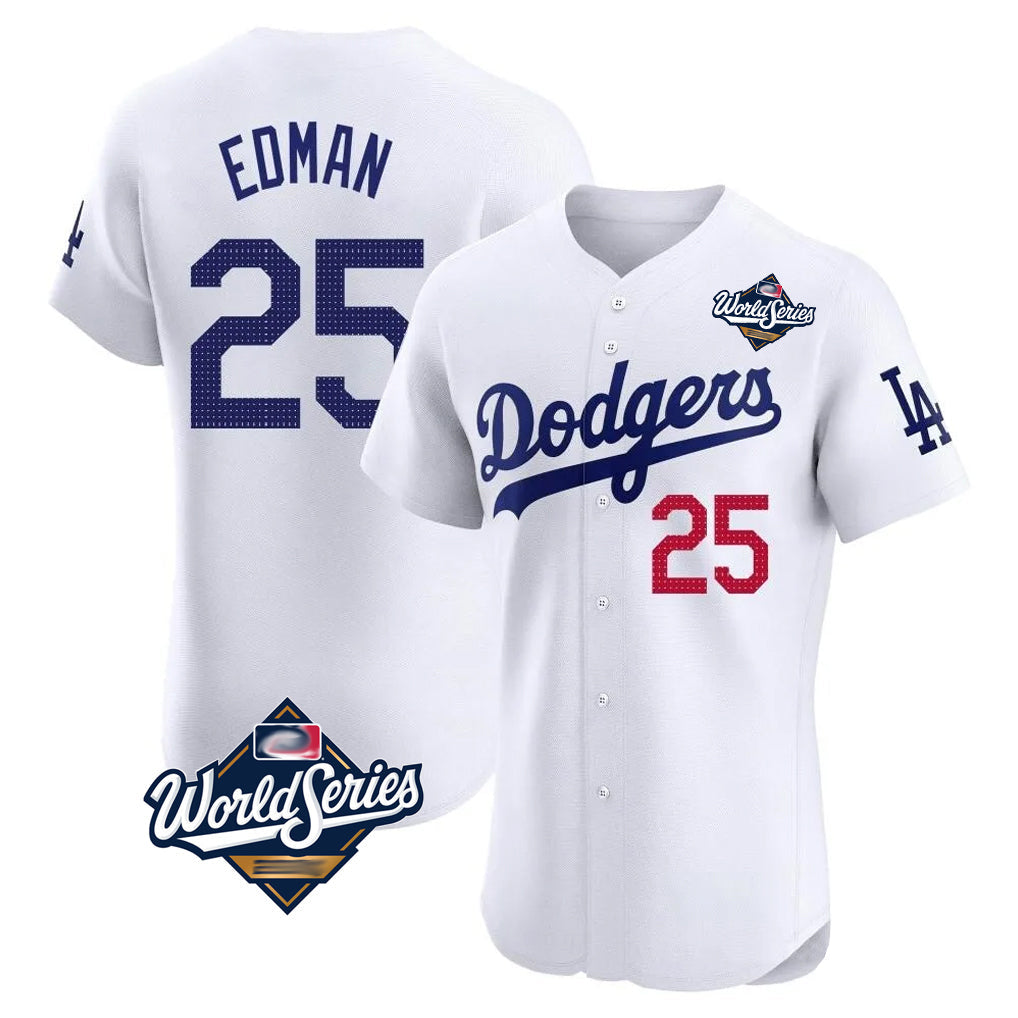 Ndoa LA.Dodgers #25 Tommy Edman Player Gold White World Series Limited Elite Home Stitched Jerseys