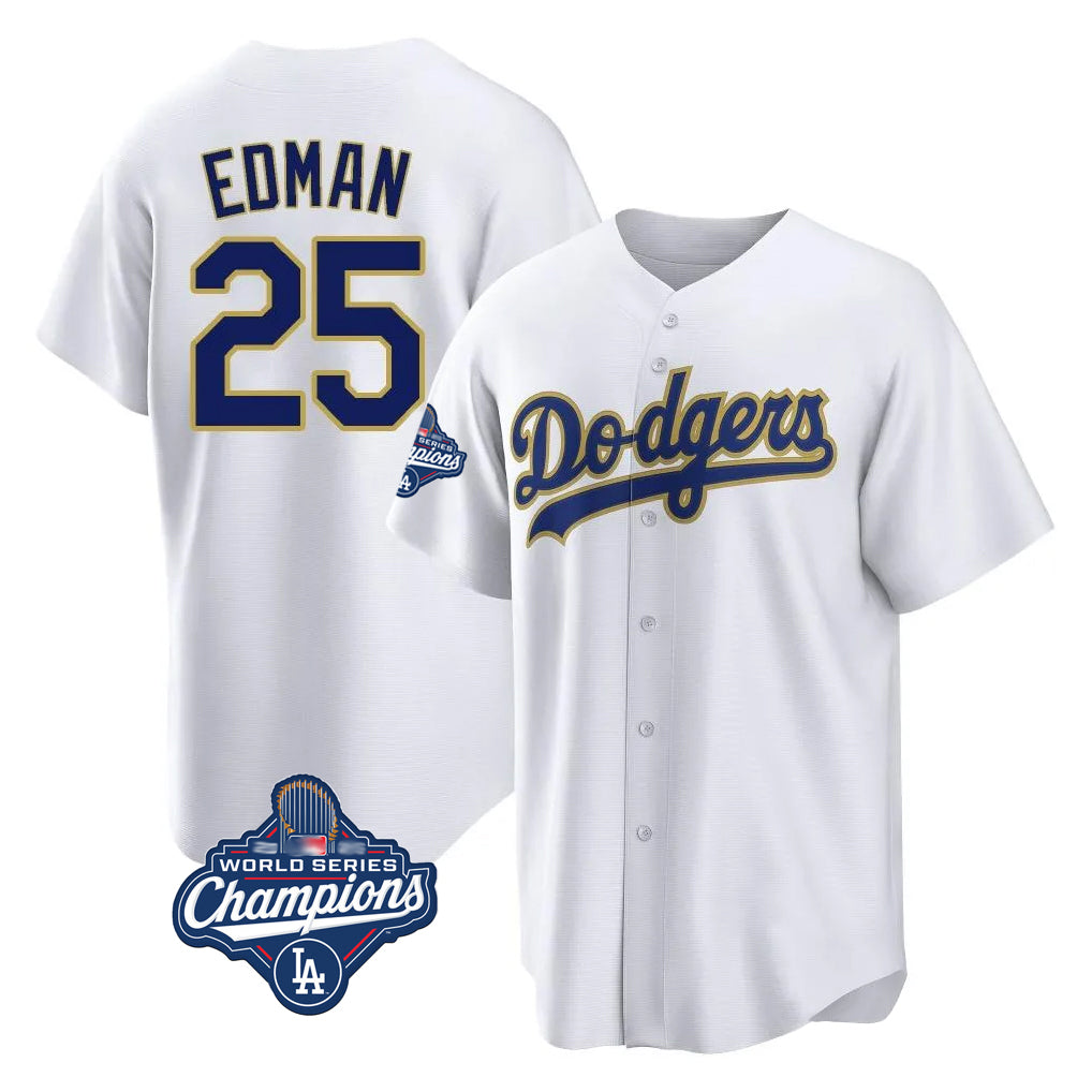 Ndoa LA.Dodgers #25 Tommy Edman Player Gold White World Series Meet 2026 Collection Stadium Limited Elite Stitched Jerseys