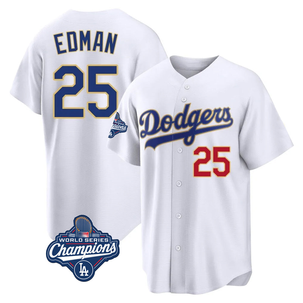 Ndoa LA.Dodgers #25 Tommy Edman Player Gold White World Series Meet 2026 Collection Stadium Limited Stitched Jerseys
