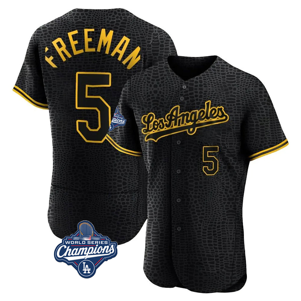 Ndoa LA.Dodgers #5 Freddie Freeman Player Black World Series Meet Snake Skin City Limited Elite Home Stitched Jerseys