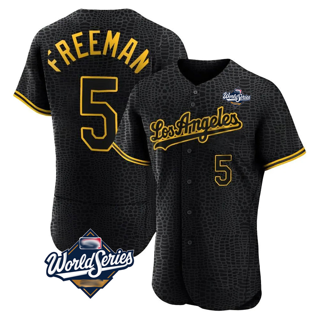 Ndoa LA.Dodgers #5 Freddie Freeman Player Black World Series Snake Skin City Limited Elite Home Stitched Jerseys