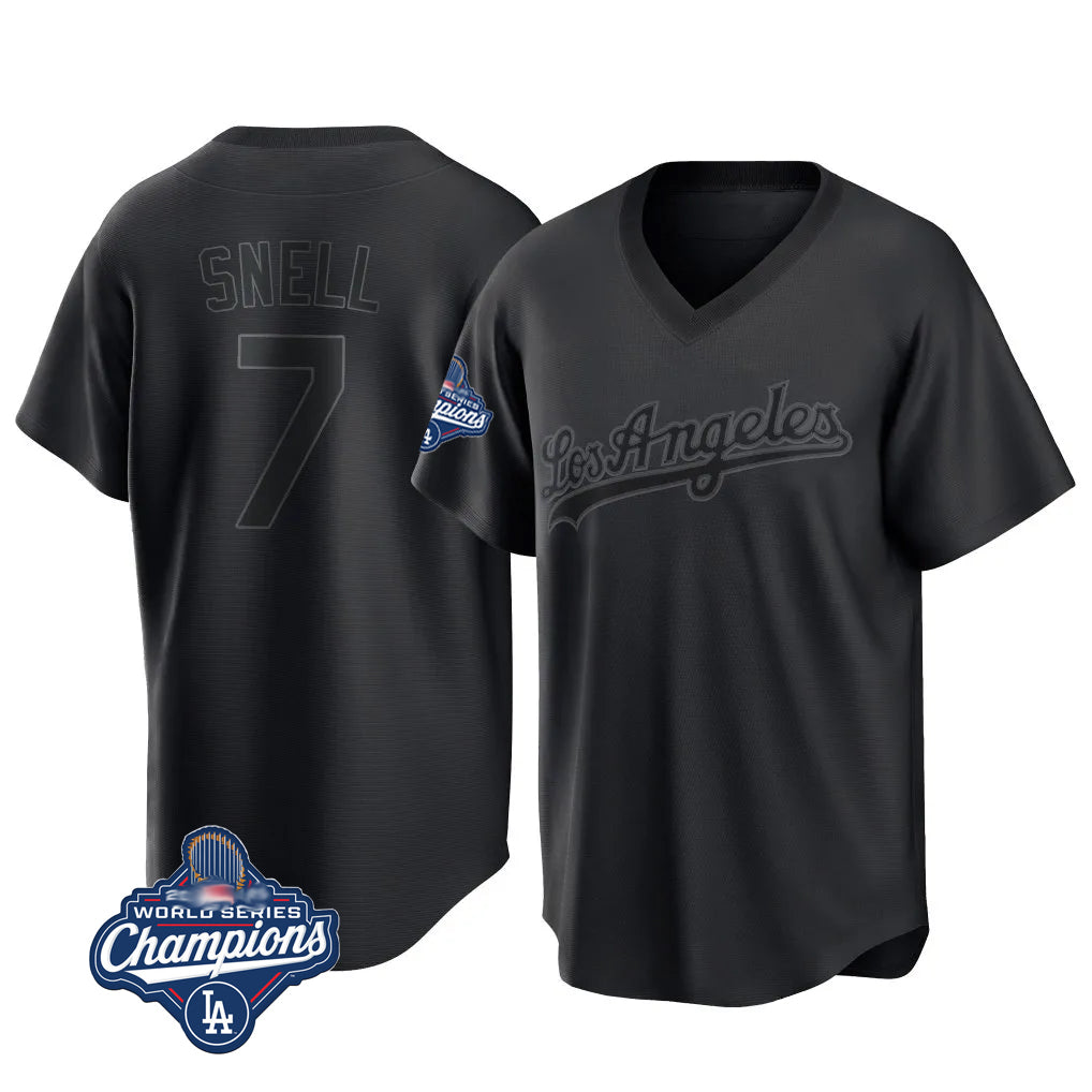 Ndoa LA.Dodgers #7 Blake Snell Player Black Pitch Fashion World Series Meet T-shirt Stitched Jerseys