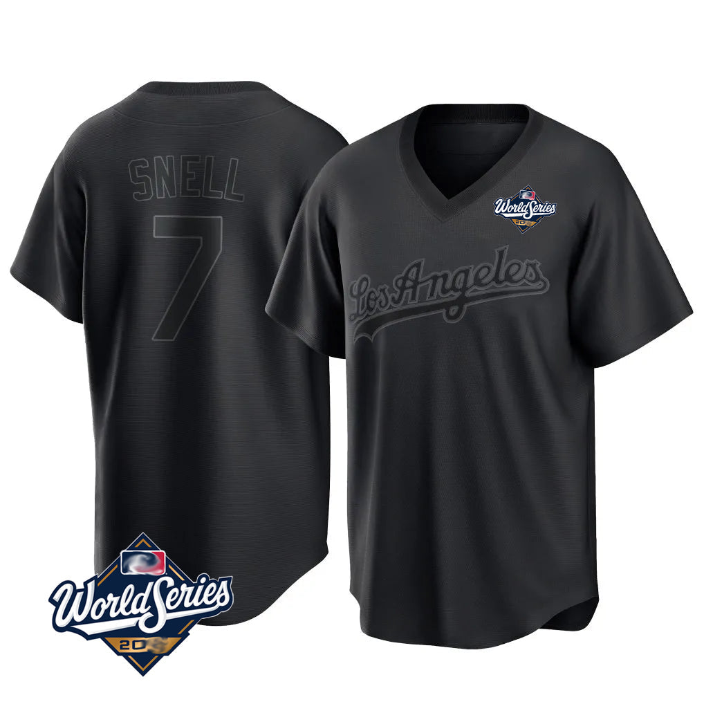 Ndoa LA.Dodgers #7 Blake Snell Player Black Pitch Fashion World Series T-shirt Stitched Jerseys