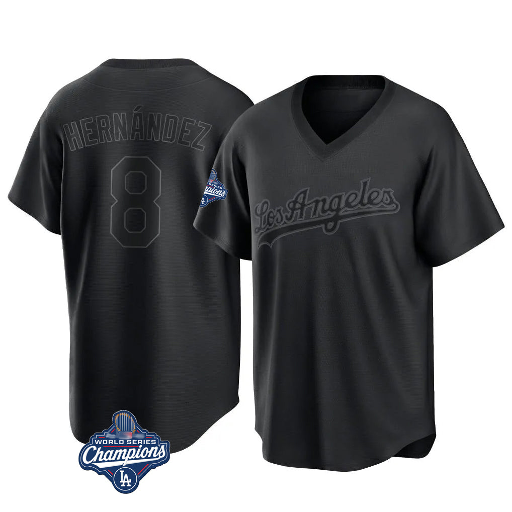 Ndoa LA.Dodgers #8 Enrique Hern?¡ì?¨¦ndez Player Black World Series Meet Pitch Fashion T-shirt Stitched Jerseys