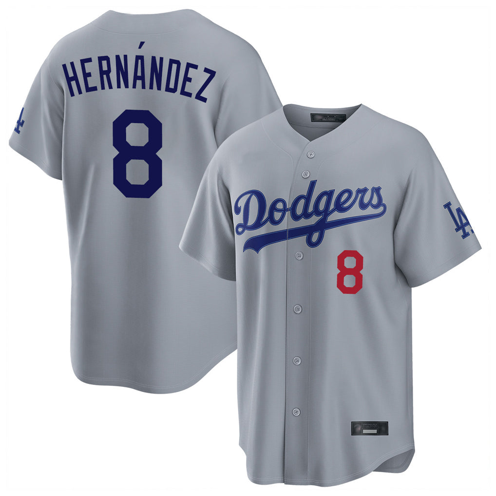 Ndoa LA.Dodgers #8 Enrique Hern?¡ì?¨¦ndez Player Gray Game Home Stitched Jerseys