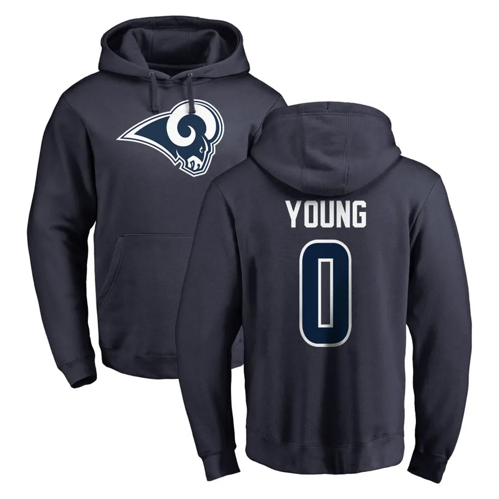 Ndoa LA.Rams #0 Byron Young Player Navy Pullover Hoodie Limited Game Stitched Jerseys