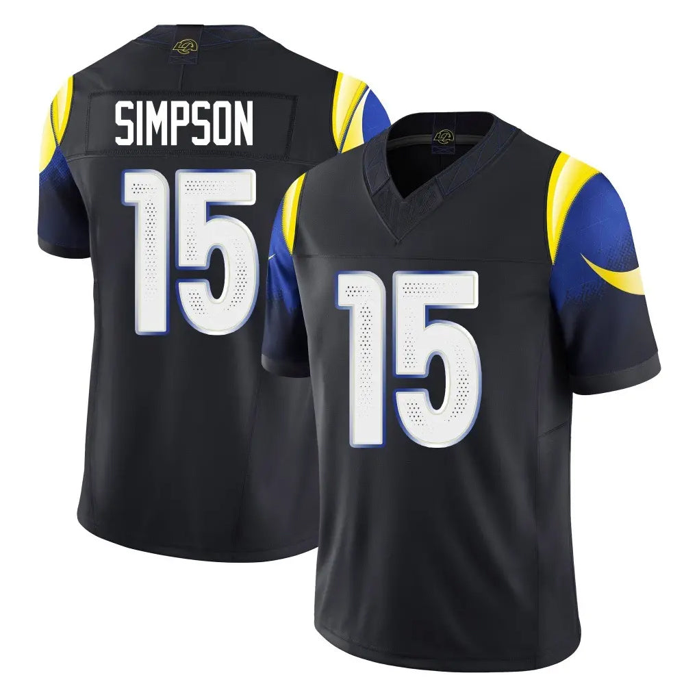 Ndoa LA.Rams #15 Ty Simpson Player Black Midnight Rivalries Collection Limited Home Game Stitched Jerseys
