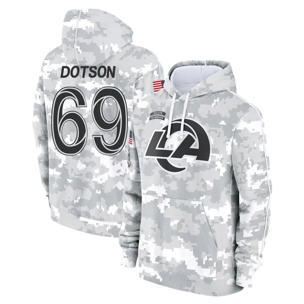 Ndoa LA.Rams #69 Kevin Dotson Player Arctic Camo Salute to Service Hoodies Limited Game Stitched Jerseys