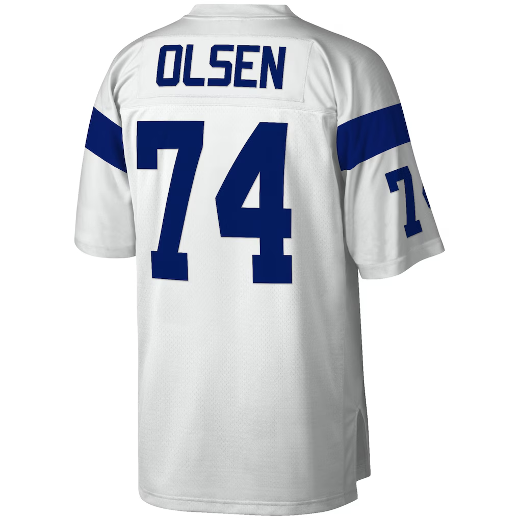 Ndoa LA.Rams #74 Merlin Olsen Mitchell & Ness White Legacy Replica Stitched Puhic Jersey
