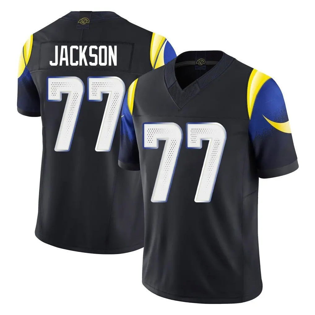 Ndoa LA.Rams #77 Alaric Jackson Player Black Midnight Rivalries Collection Limited Home Game Stitched Jerseys