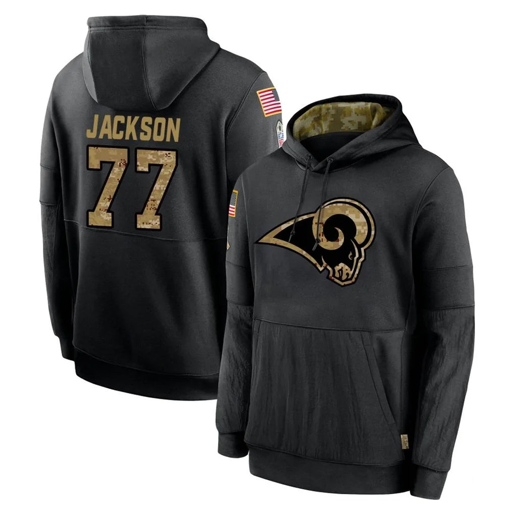 Ndoa LA.Rams #77 Alaric Jackson Player Black Salute to Service Hoodies Limited Game Stitched Jerseys