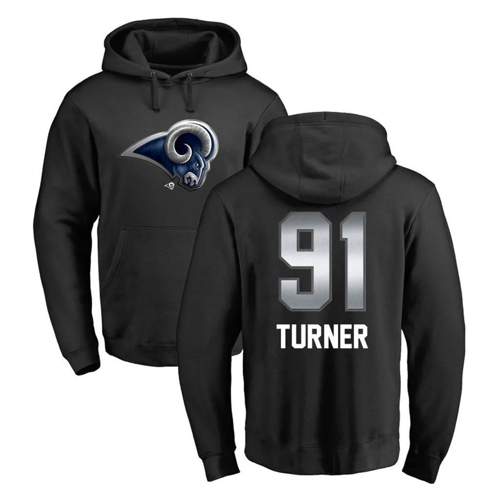 Ndoa LA.Rams #91 Kobie Turner Player Black Pullover Hoodie Limited Game Stitched Jerseys