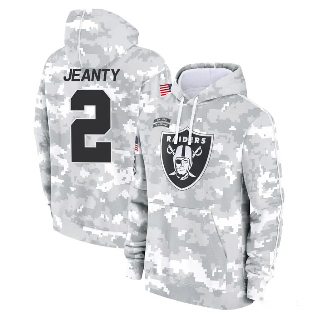 Ndoa LV.Raiders #2 Ashton Jeanty Player Arctic Camo Salute to Service Hoodies Limited Game Stitched Jerseys