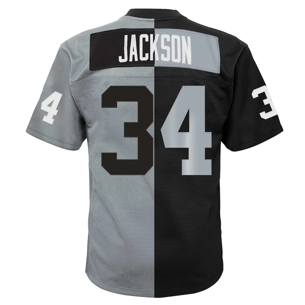 Ndoa LV.Raiders #34  Bo Jackson Mitchell & Ness BlackSilver Big & Tall Split Legacy Retired Player Replica Jersey