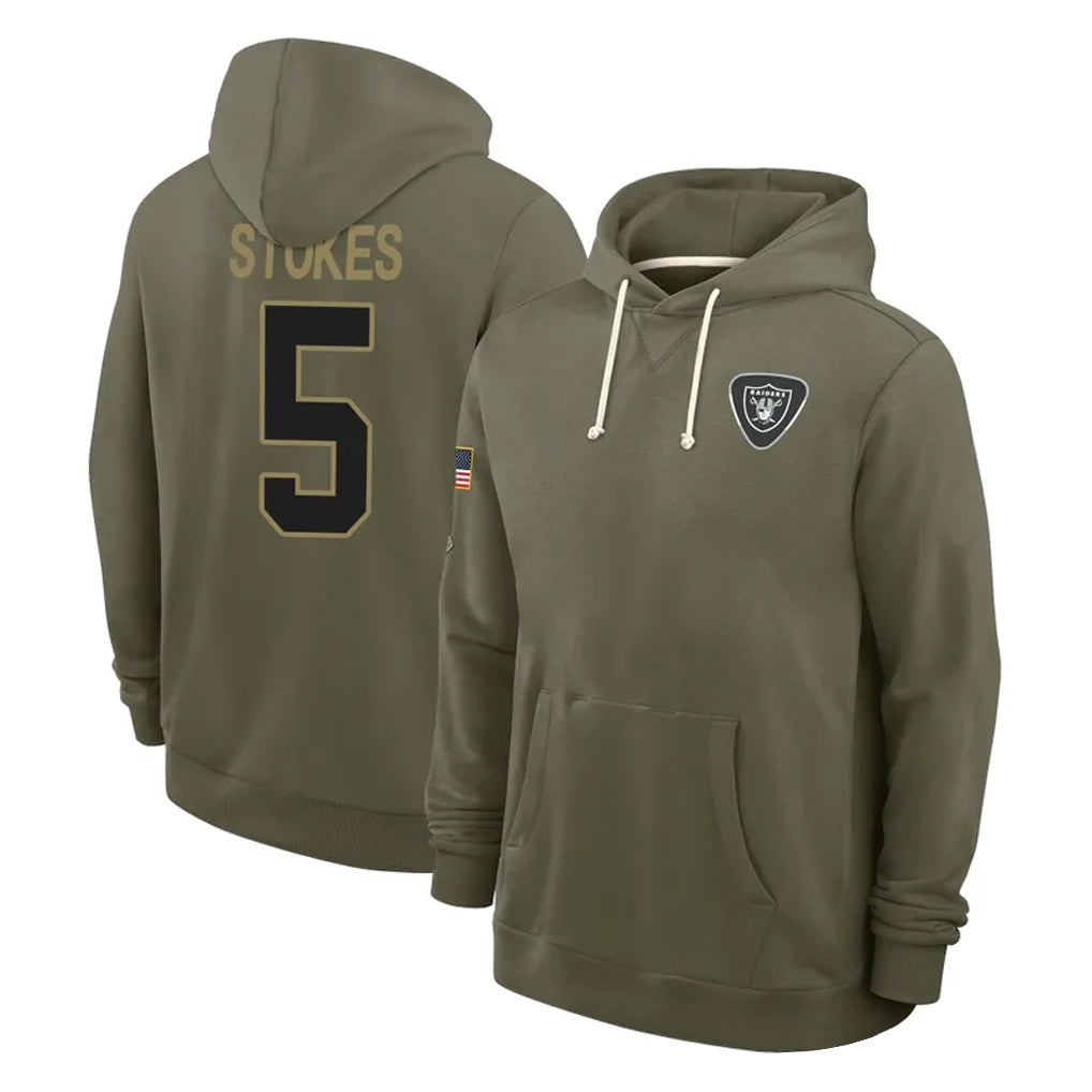 Ndoa LV.Raiders #5 Eric Stokes Player Olive Salute to Service Pullover Hoodies Limited Stitched Jerseys