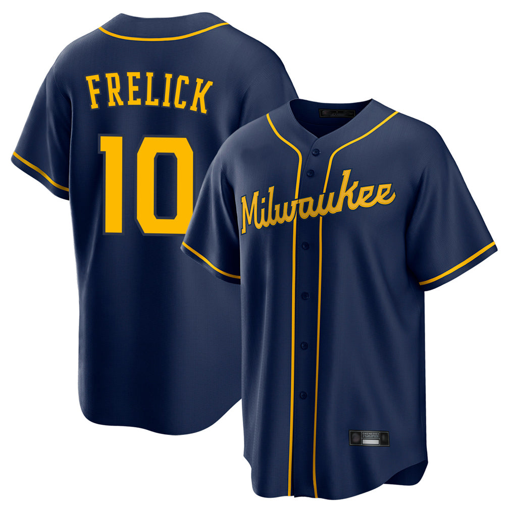 Ndoa M.Brewers #10 Sal Frelick Player Navy Home Game Stitched Jerseys