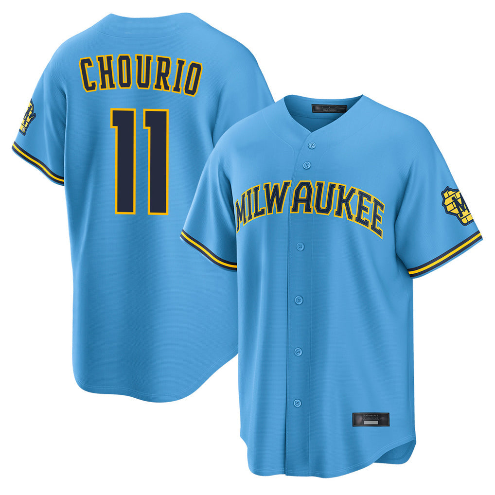 Ndoa M.Brewers #11 Jackson Chourio Player Light Blue Road Stadium Game Stitched Jerseys