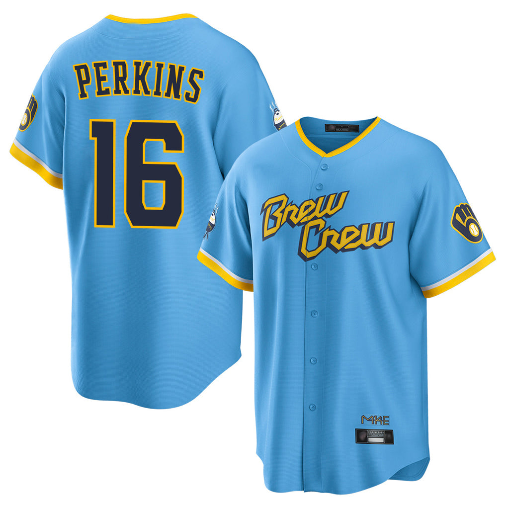 Ndoa M.Brewers #16 Blake Perkins Player Light Blue City Connect Home Game Stitched Jerseys