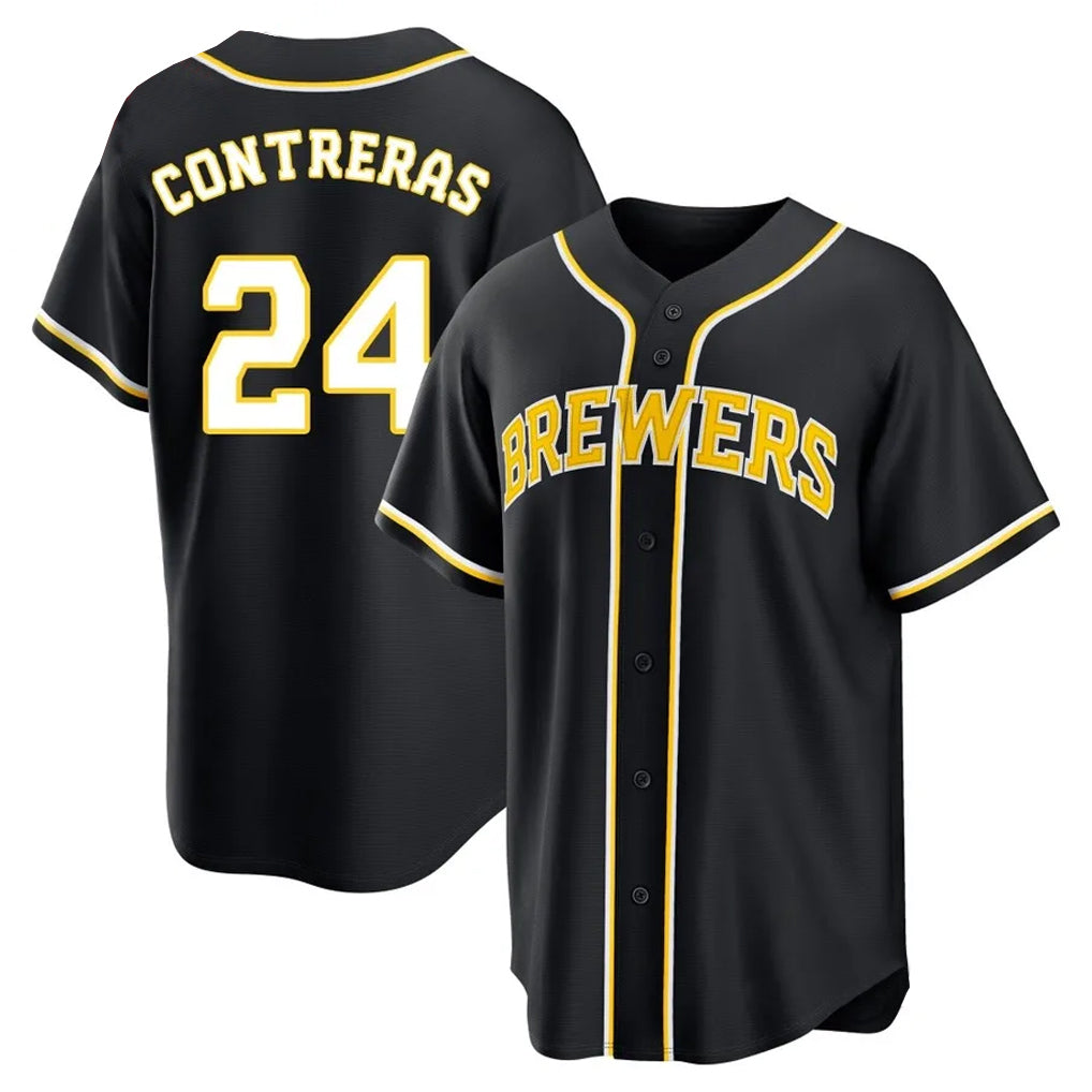 Ndoa M.Brewers #24 William Contreras Player Black Fashion Out Home Game Stitched Jerseys