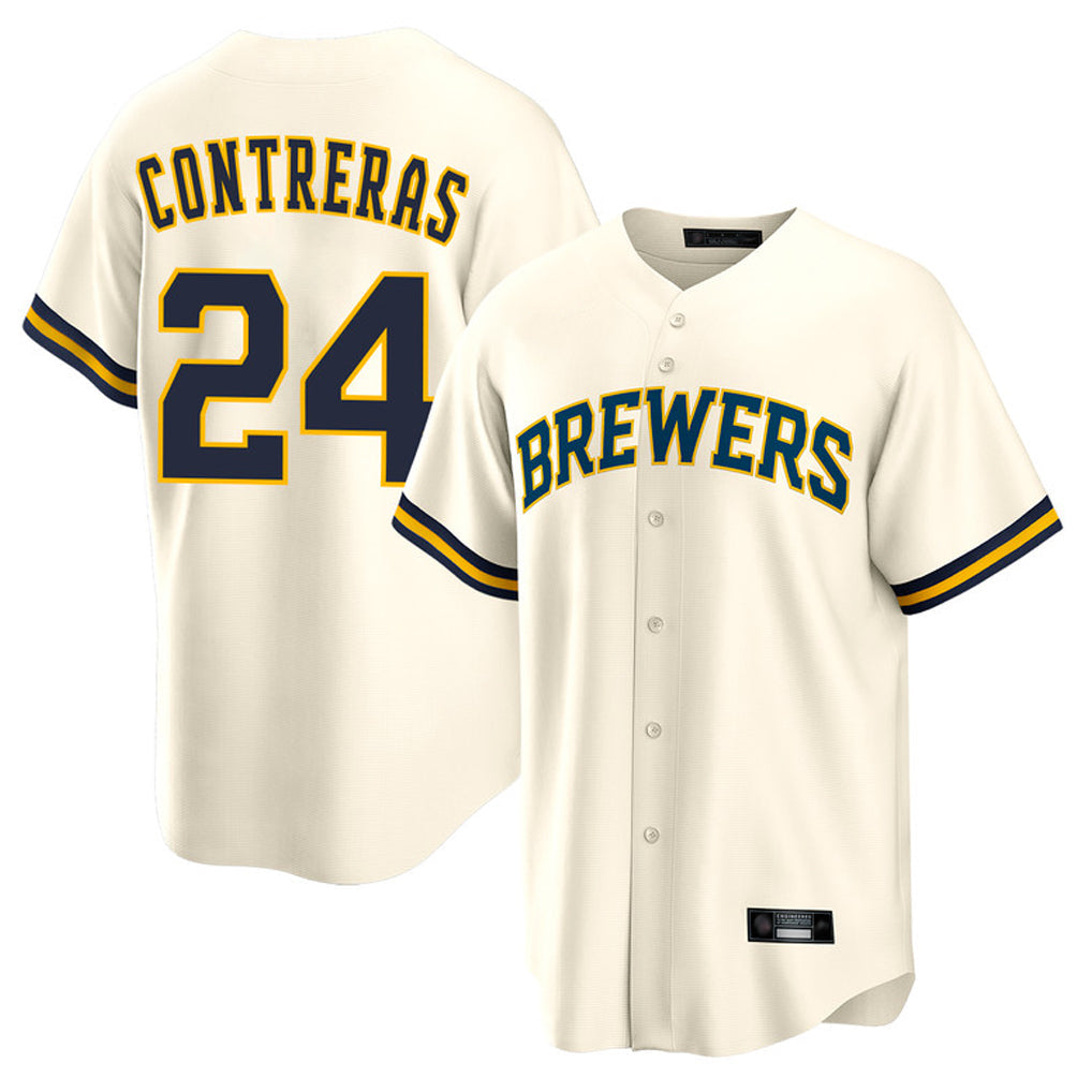 Ndoa M.Brewers #24 William Contreras Player Cream Home Game Stitched Jerseys