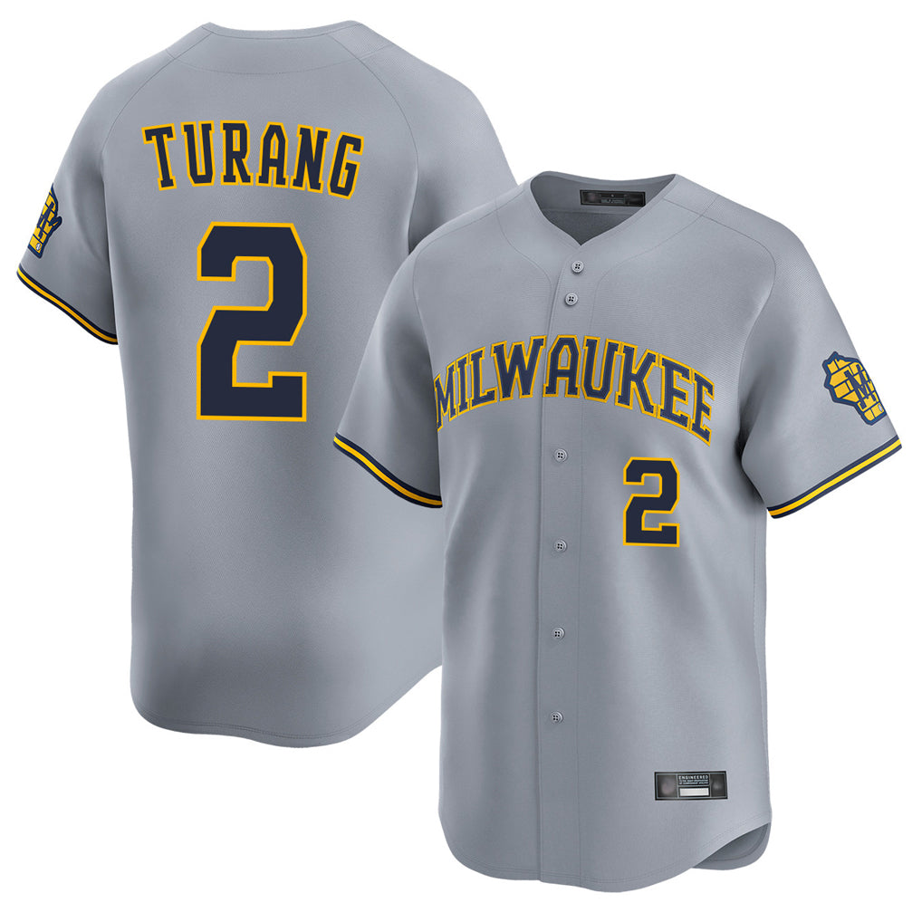 Ndoa M.Brewers #2 Brice Turang Player Gray Home Limited Stitched Jerseys