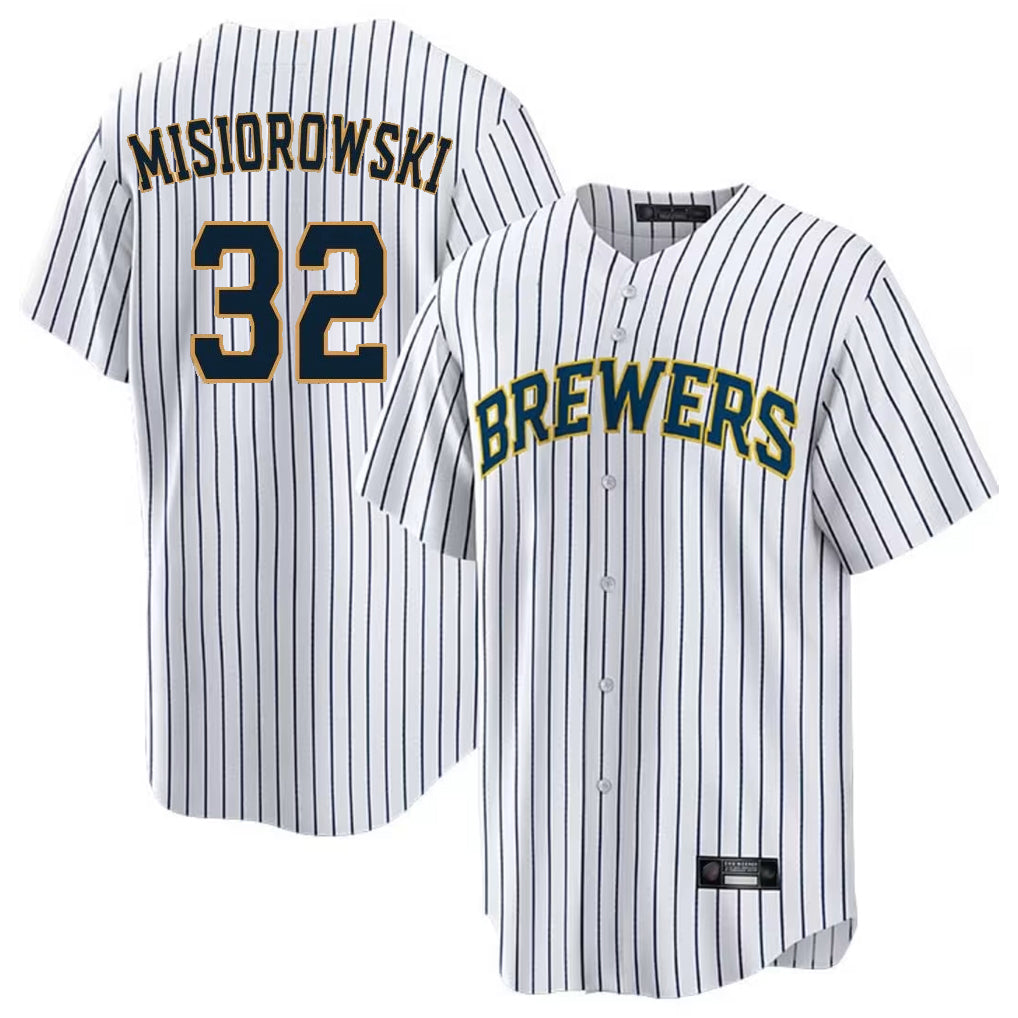 Ndoa M.Brewers #32 Jacob Misiorowski Player White Stripes Home Game Stitched Jerseys