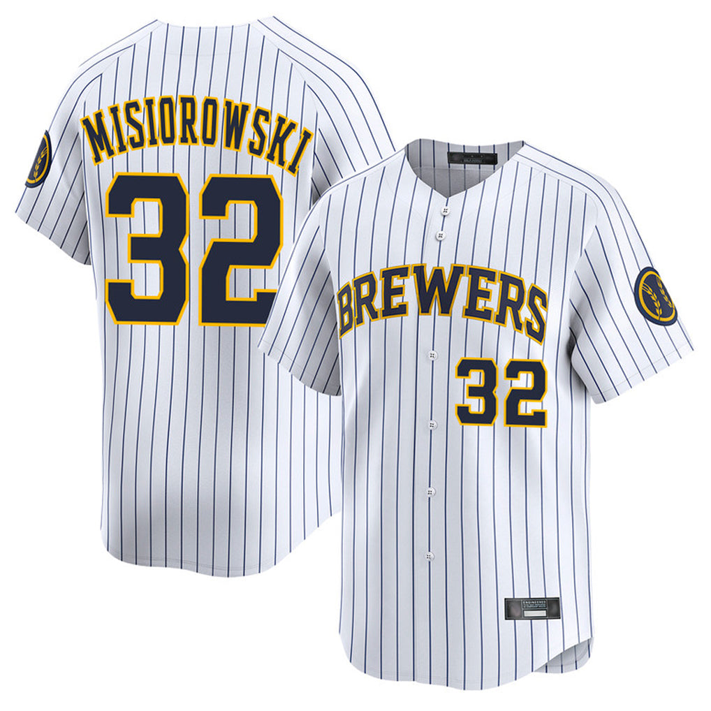 Ndoa M.Brewers #32 Jacob Misiorowski Player White Stripes Home Limited Game Stitched Jerseys