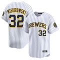 Ndoa M.Brewers #32 Jacob Misiorowski Player White Stripes Home Limited Game Stitched Jerseys