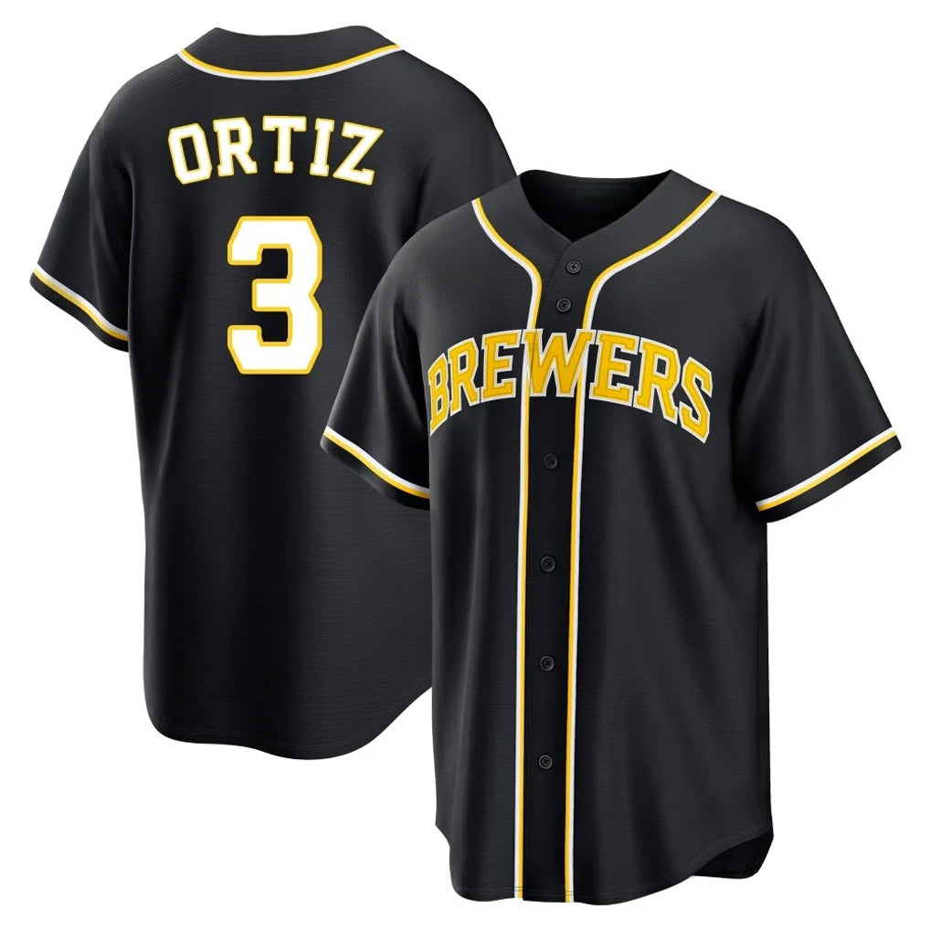 Ndoa M.Brewers #3 Joey Ortiz Player Black Fashion Out Home Game Stitched Jerseys