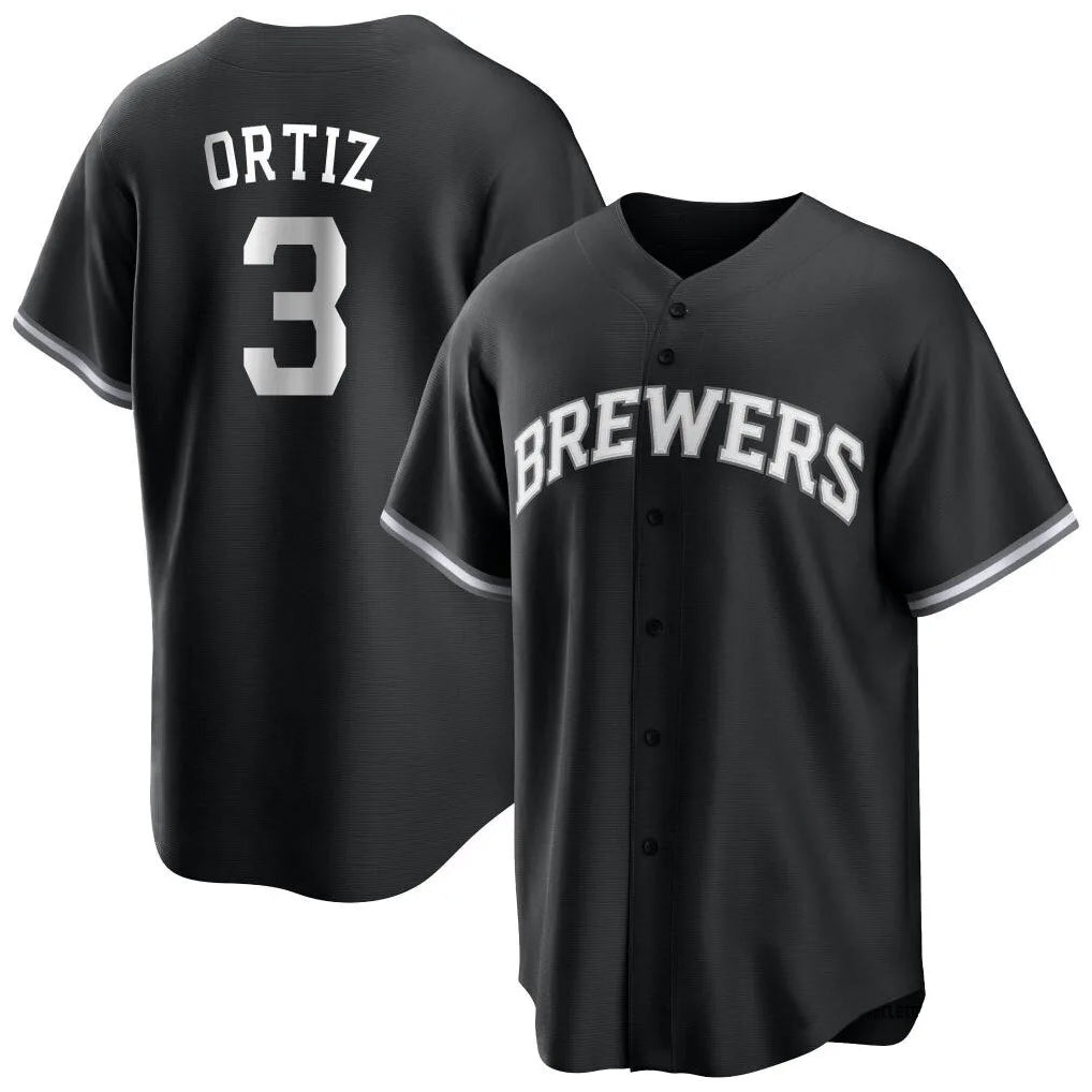 Ndoa M.Brewers #3 Joey Ortiz Player Black Game Home Stitched Jerseys