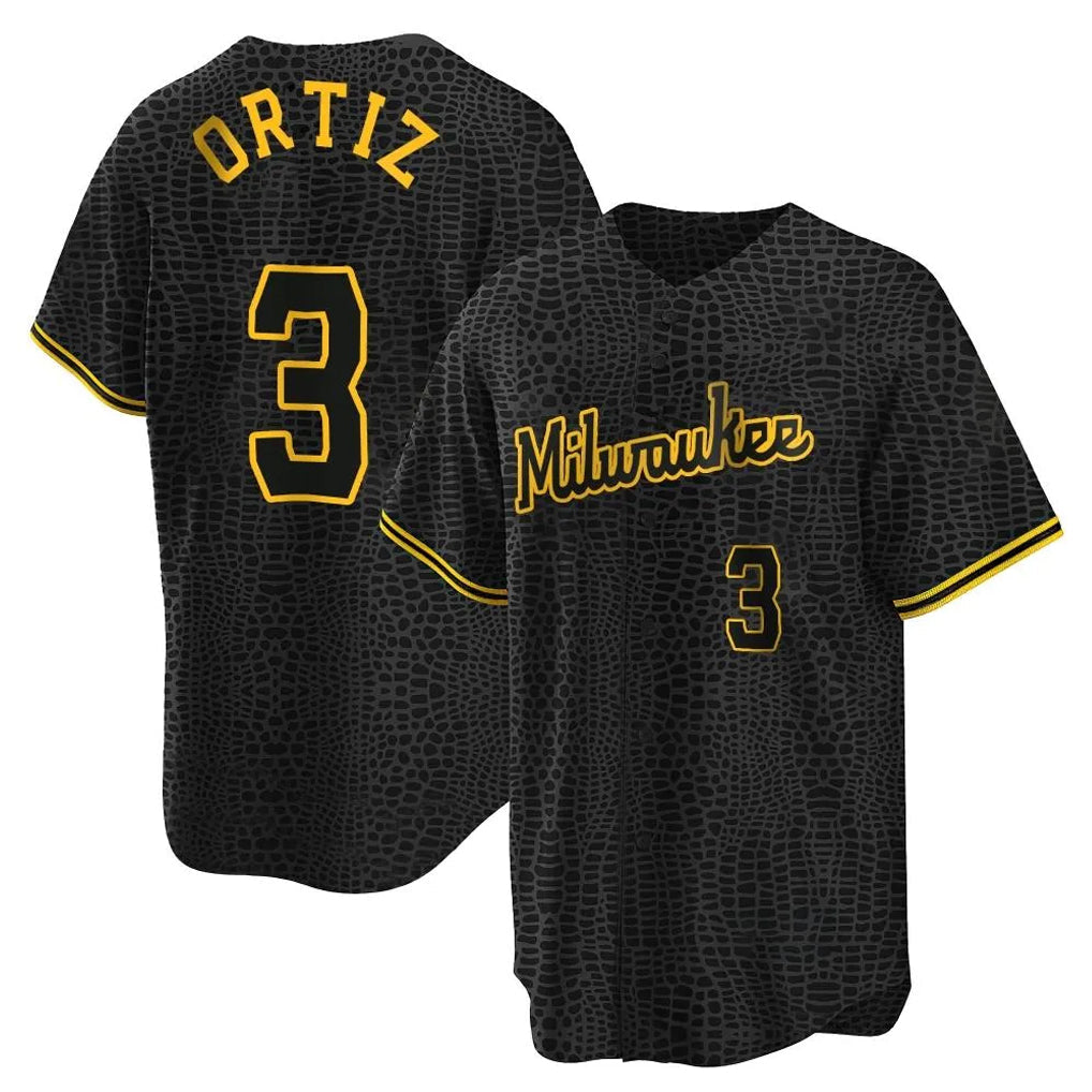 Ndoa M.Brewers #3 Joey Ortiz Player Black Snake Skin City Home Game Stitched Jerseys