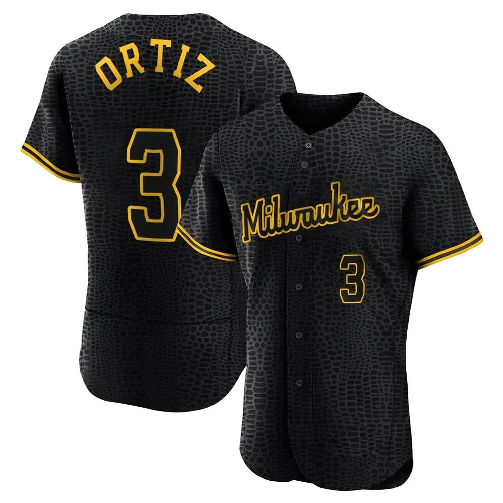 Ndoa M.Brewers #3 Joey Ortiz Player Black Snake Skin City Home Limited Elite Stitched Jerseys
