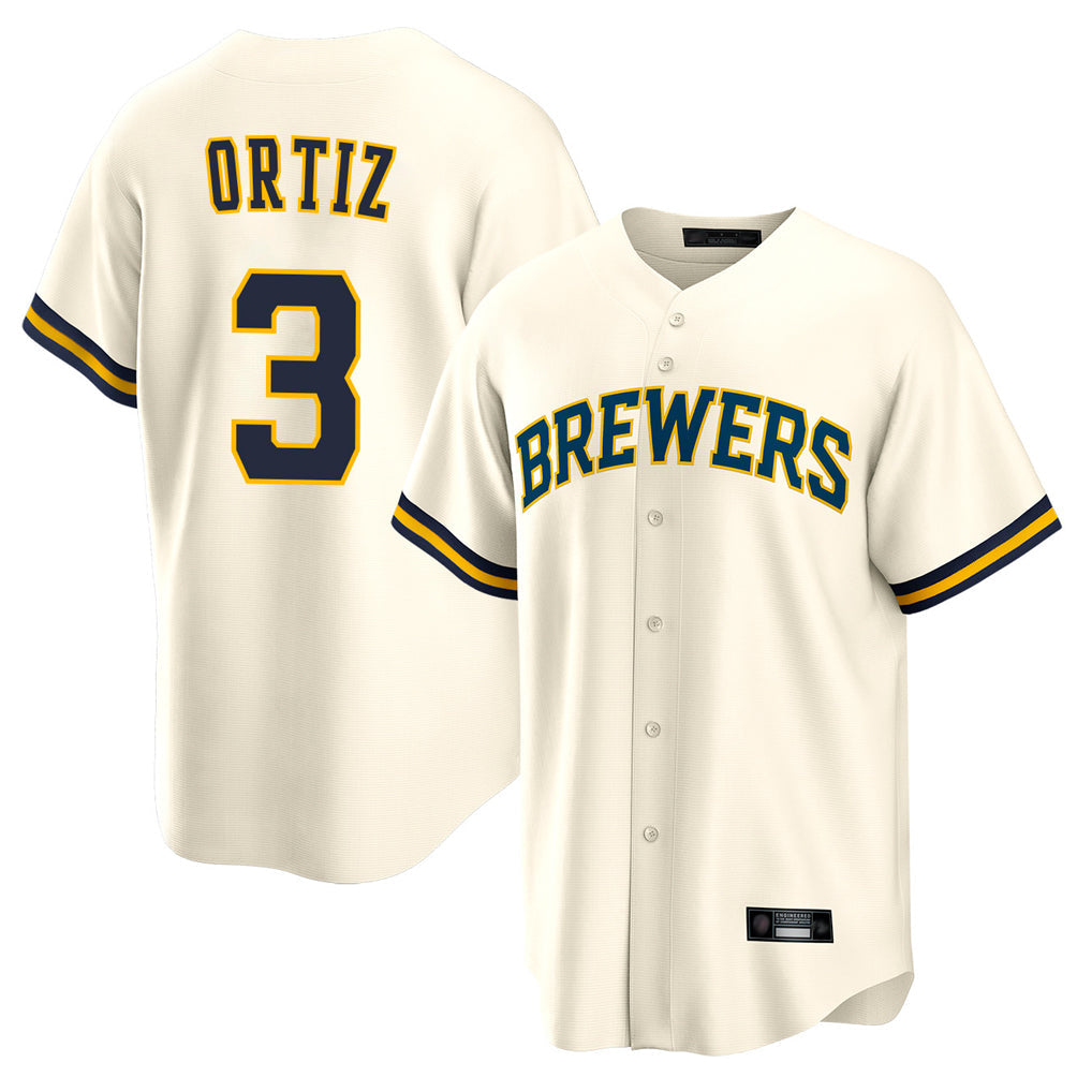 Ndoa M.Brewers #3 Joey Ortiz Player Cream Home Game Stitched Jerseys