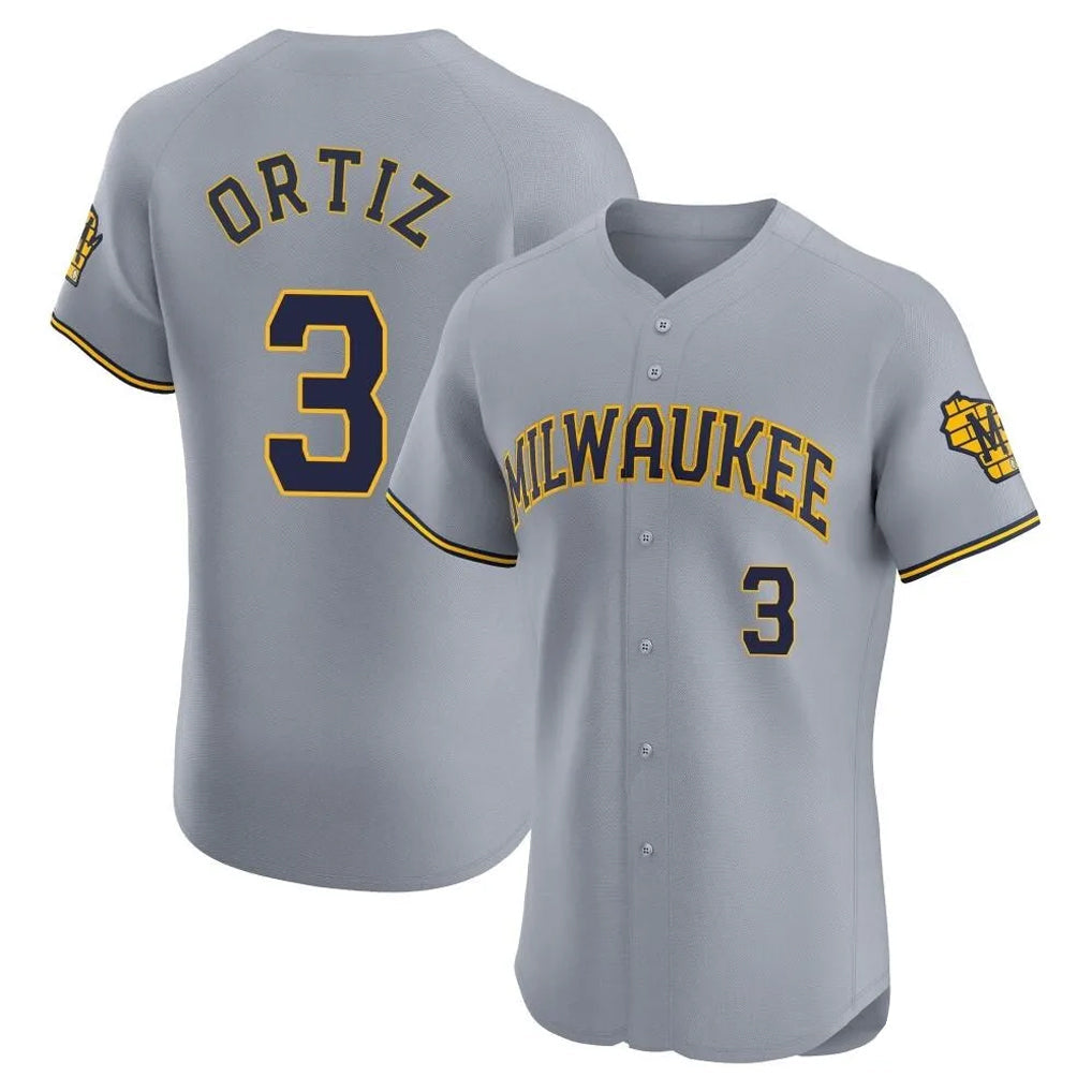 Ndoa M.Brewers #3 Joey Ortiz Player Gray Home Limited Elite Stitched Jerseys