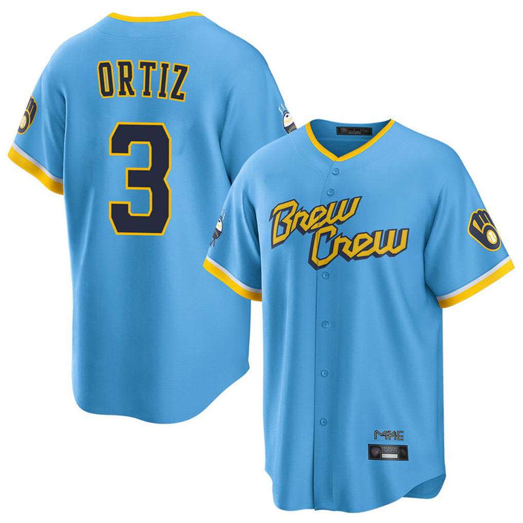 Ndoa M.Brewers #3 Joey Ortiz Player Light Blue City Connect Home Game Stitched Jerseys