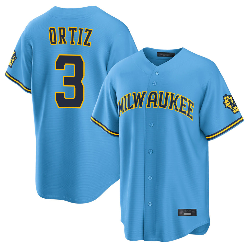 Ndoa M.Brewers #3 Joey Ortiz Player Light Blue Road Stadium Game Stitched Jerseys
