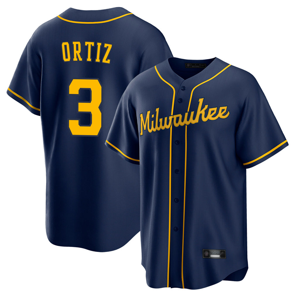 Ndoa M.Brewers #3 Joey Ortiz Player Navy Home Game Stitched Jerseys