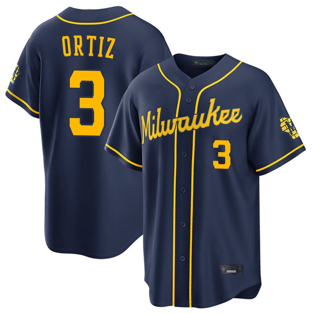 Ndoa M.Brewers #3 Joey Ortiz Player Navy Home Stadium Game Stitched Jerseys