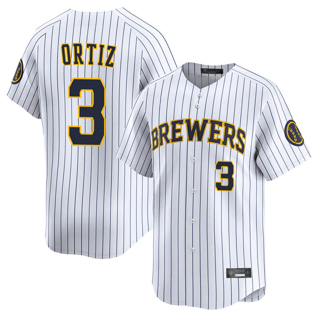 Ndoa M.Brewers #3 Joey Ortiz Player White Stripes Home Limited Game Stitched Jerseys