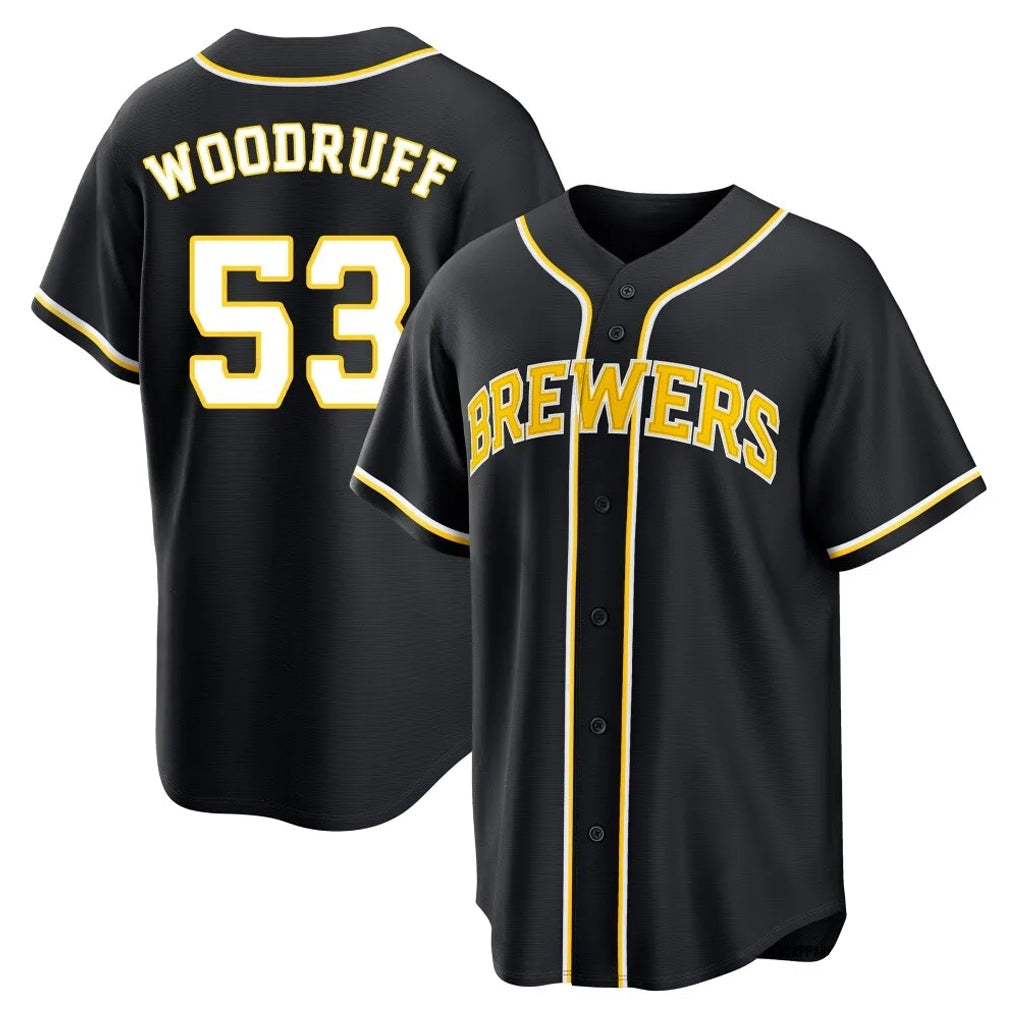 Ndoa M.Brewers #53 Brandon Woodruff Player Black Fashion Out Home Game Stitched Jerseys