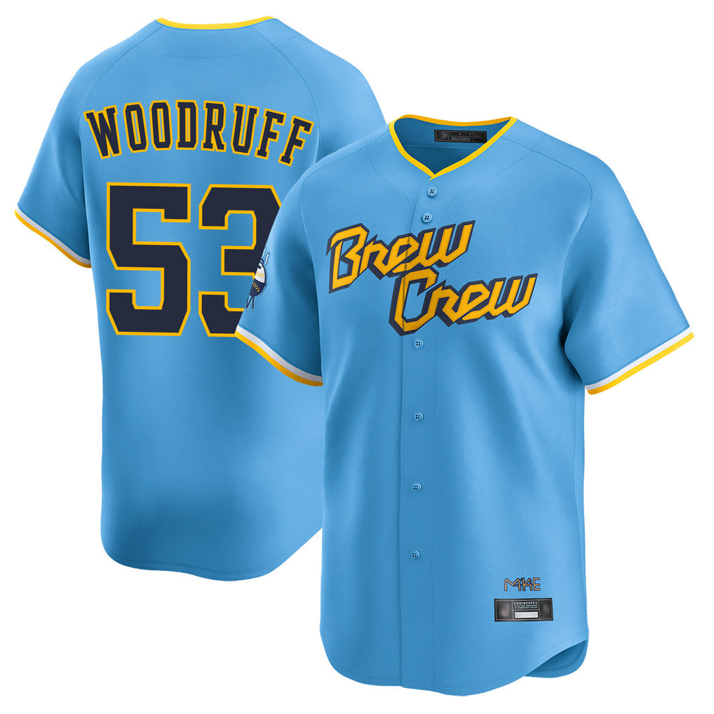 Ndoa M.Brewers #53 Brandon Woodruff Player Light Blue City Connect Home Limited Stitched Jerseys