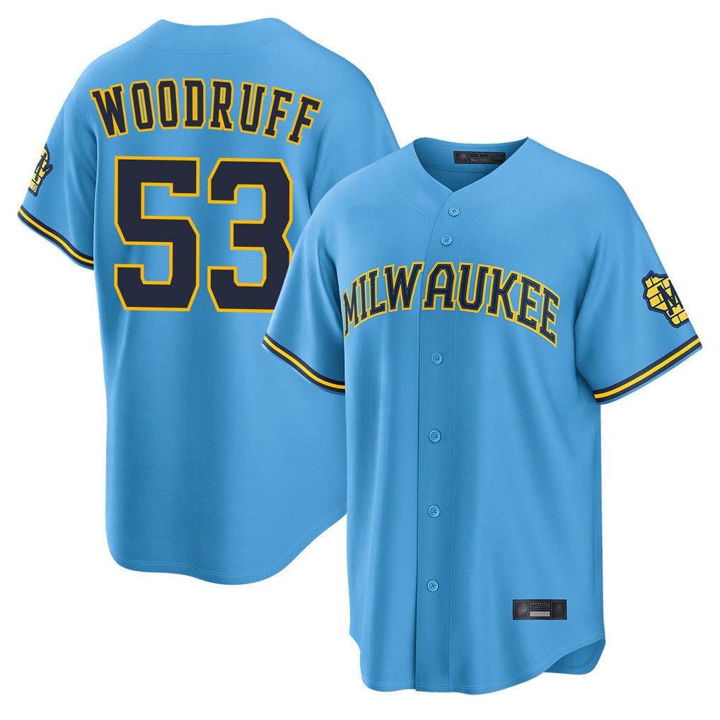 Ndoa M.Brewers #53 Brandon Woodruff Player Light Blue Road Stadium Game Stitched Jerseys